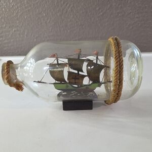 Vintage Masted Ship in a Bottle with Rope Accent
